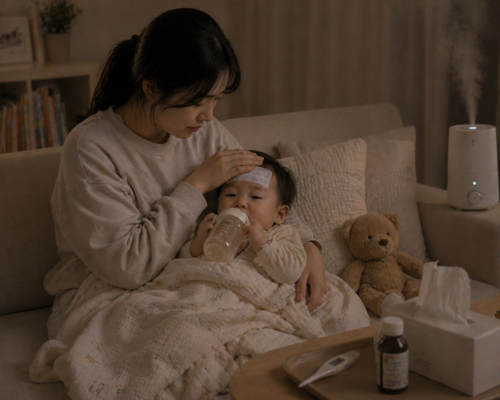 아기 열 날 때 대처 방법 부모가 돌보는 모습
